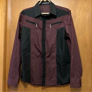 Jeansian Burgundy and Black Button-Up Shirt Sz XL